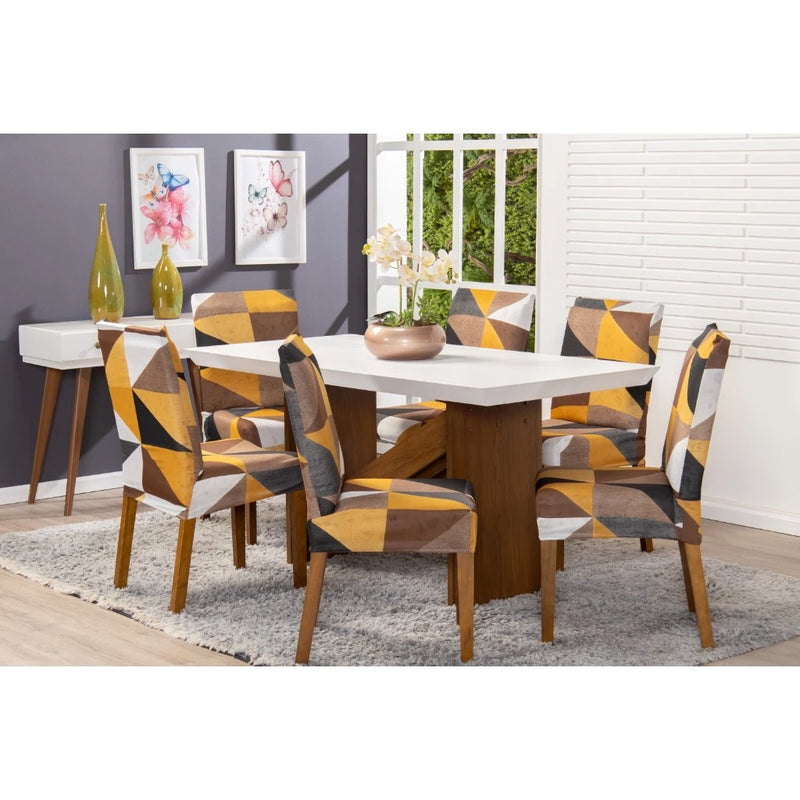 Capa Cadeira Estampada Mesa Jantar 6 Lugares Super Luxo