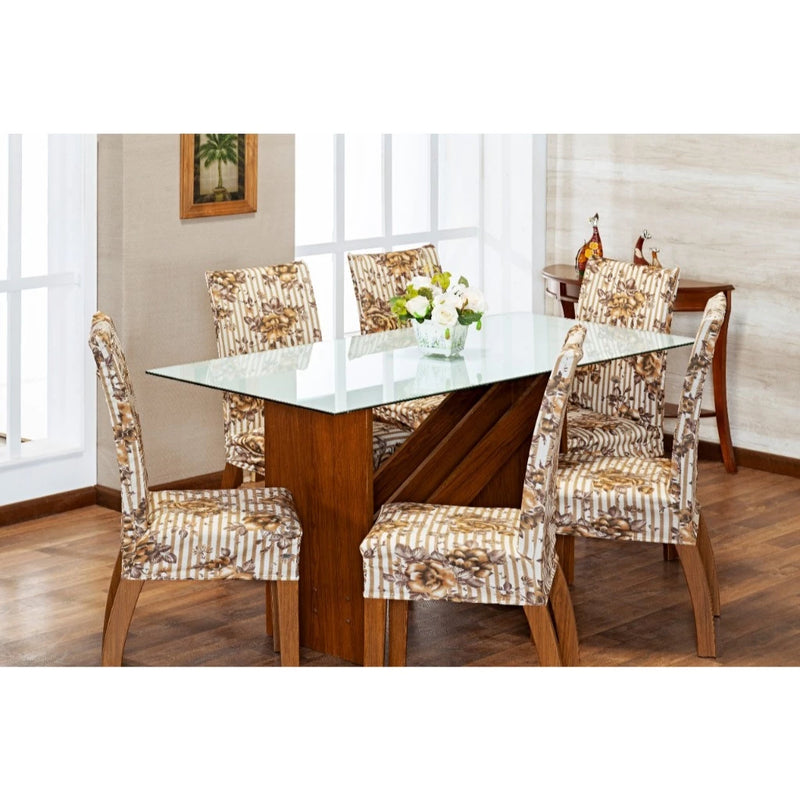Capa Cadeira Estampada Mesa Jantar 6 Lugares Super Luxo